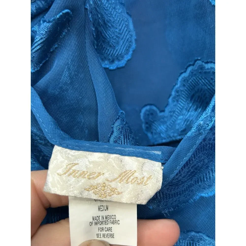 Vintage Inner Most Pajama Lingerie Set Womens Medium Blue Paisley Sheer Feminine